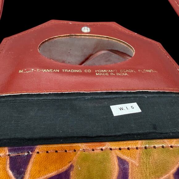 Vtg Leather Crossbody Bag Mirror Hand Painted Animals Floral Artsy Boho - Picture 13 of 13